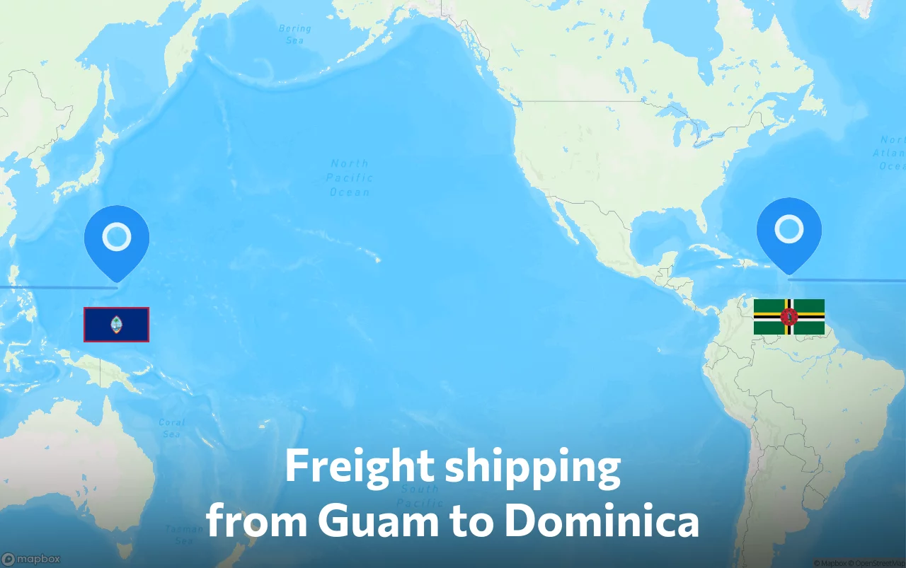 Shipping route from Guam to Dominica