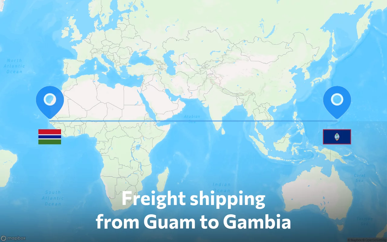 Shipping route from Guam to Gambia