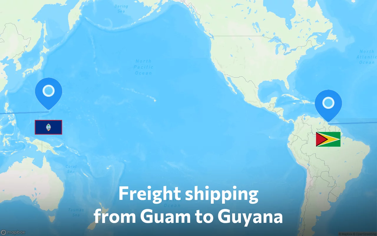 Shipping route from Guam to Guyana
