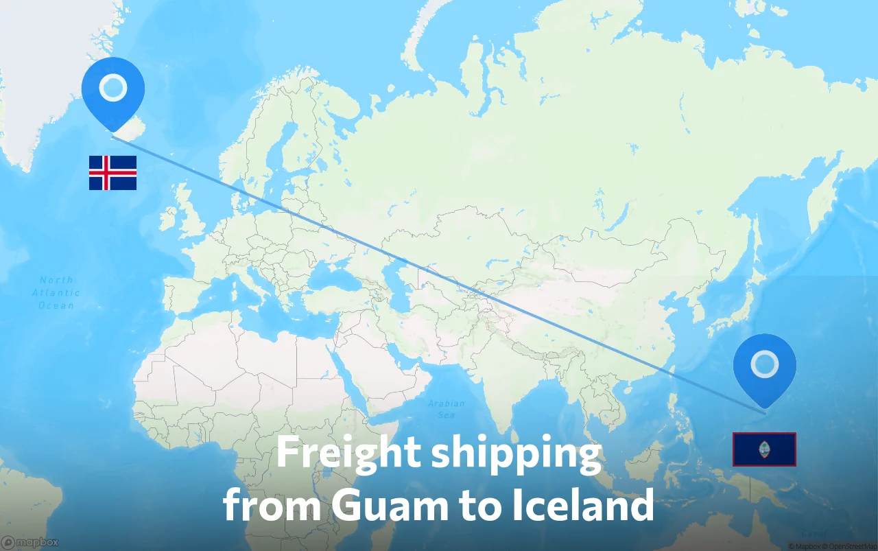 Shipping route from Guam to Iceland