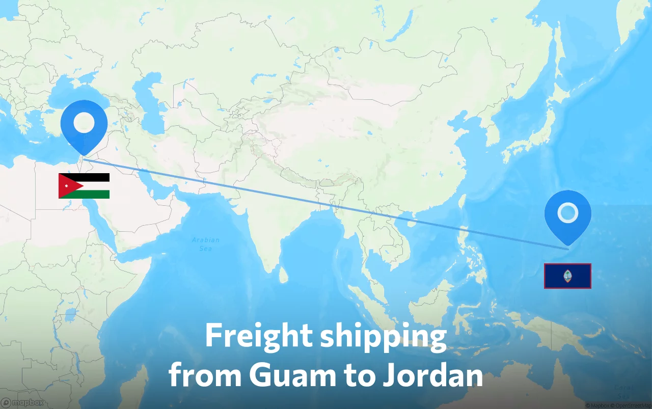 Shipping route from Guam to Jordan