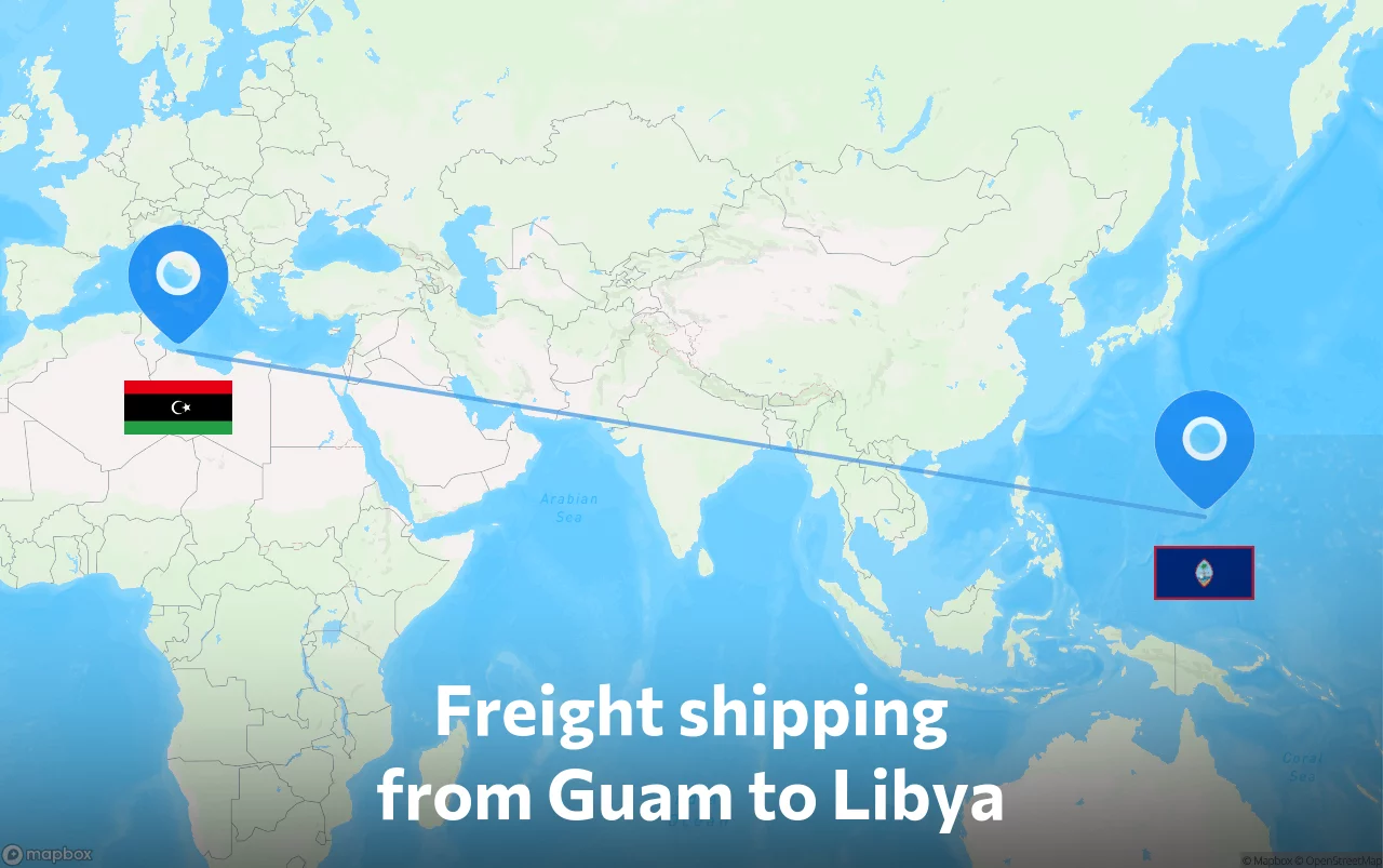 Shipping route from Guam to Libya