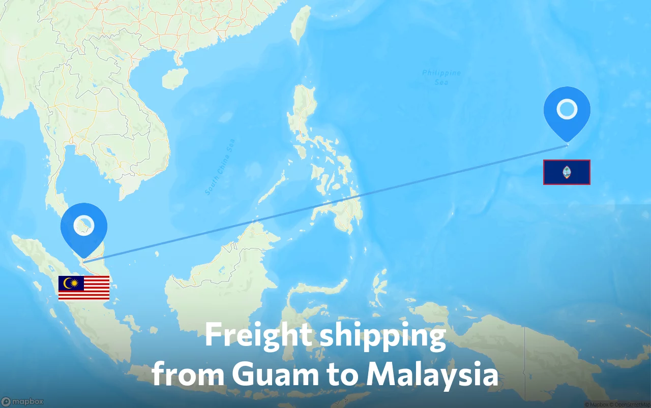 Shipping route from Guam to Malaysia