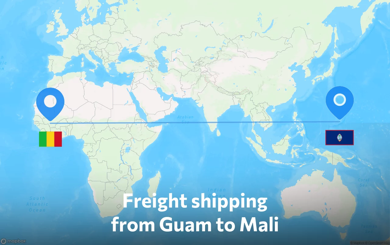 Shipping route from Guam to Mali