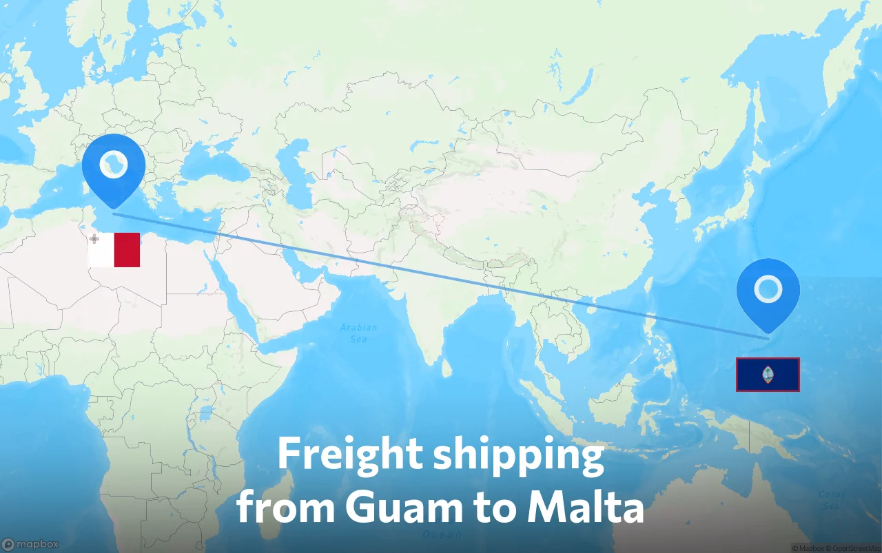 Shipping route from Guam to Malta