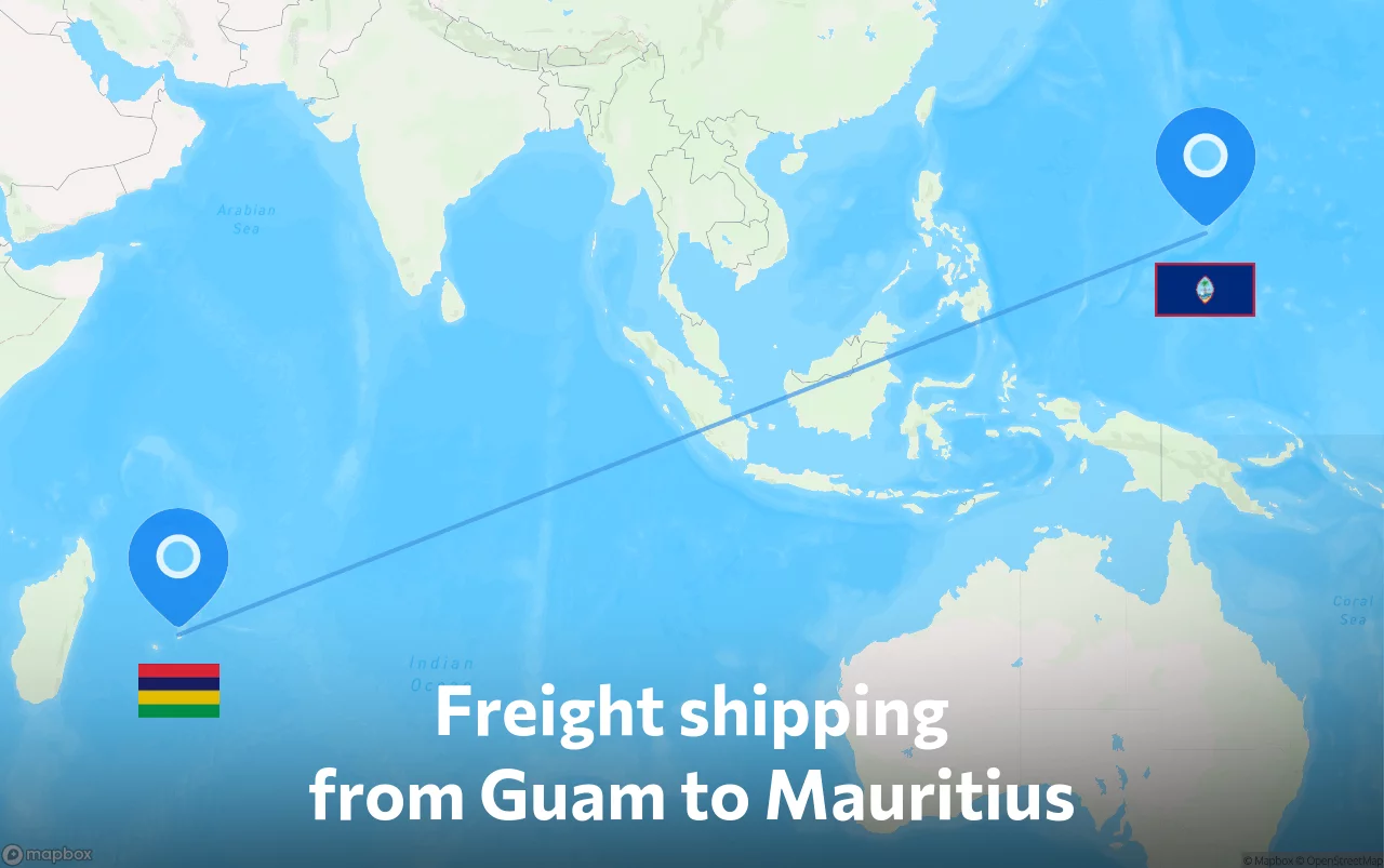 Shipping route from Guam to Mauritius