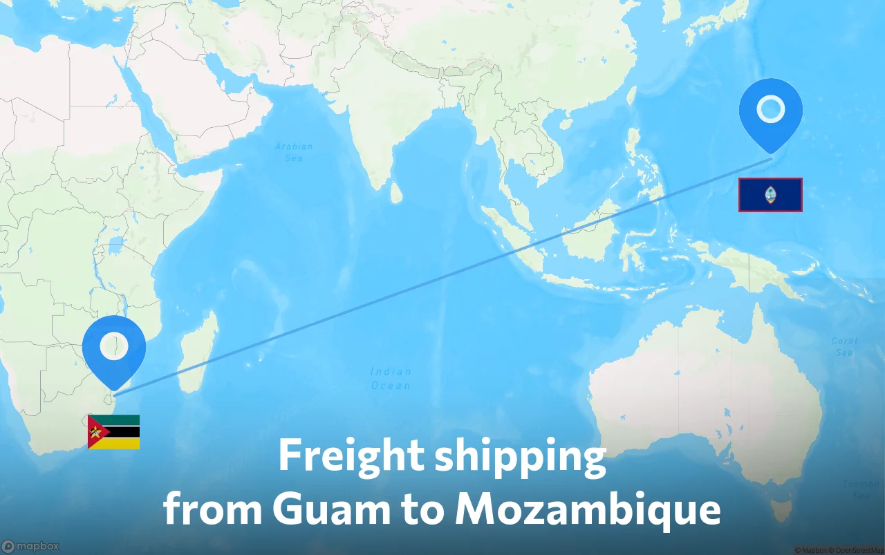 Shipping route from Guam to Mozambique