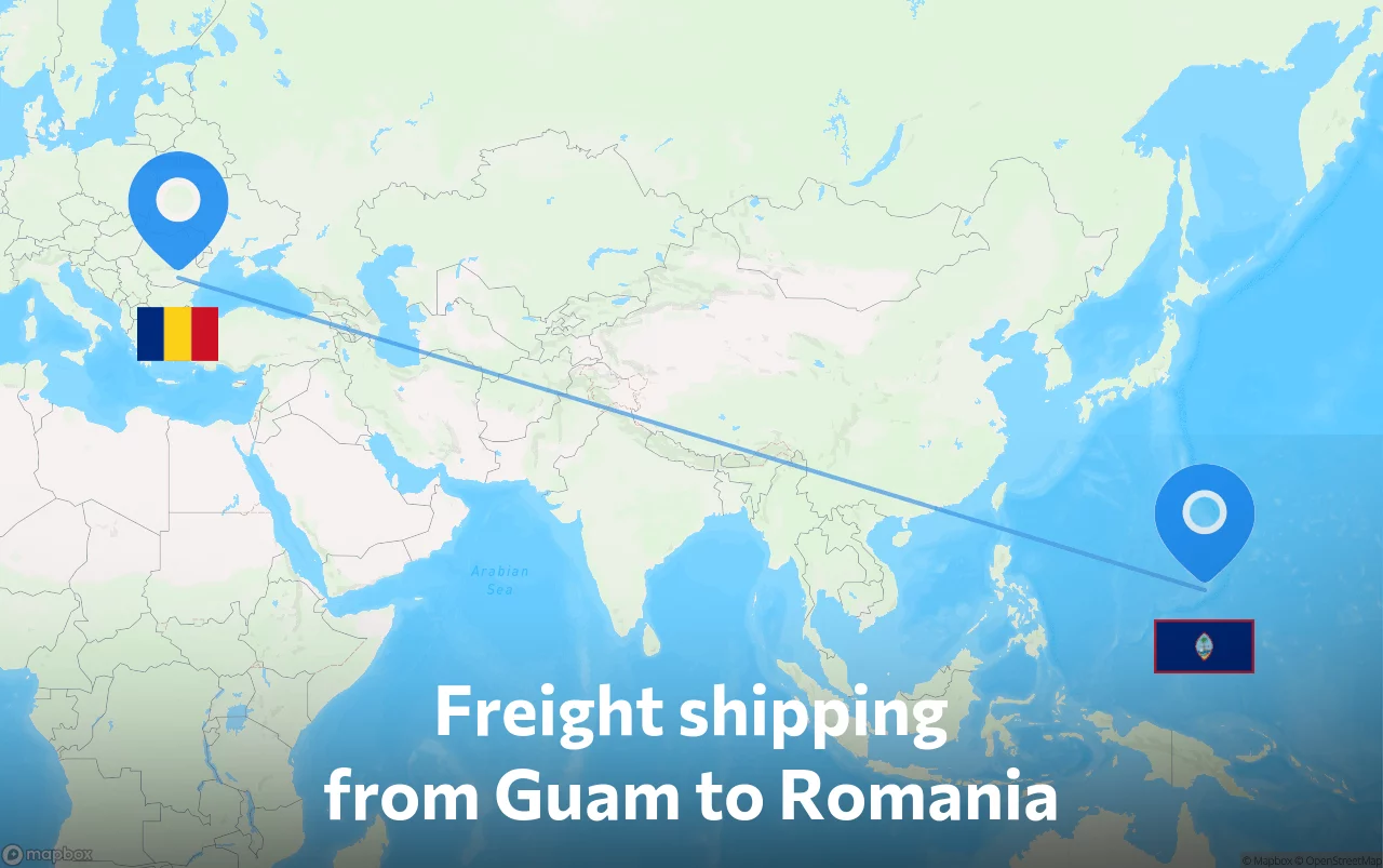 Shipping route from Guam to Romania