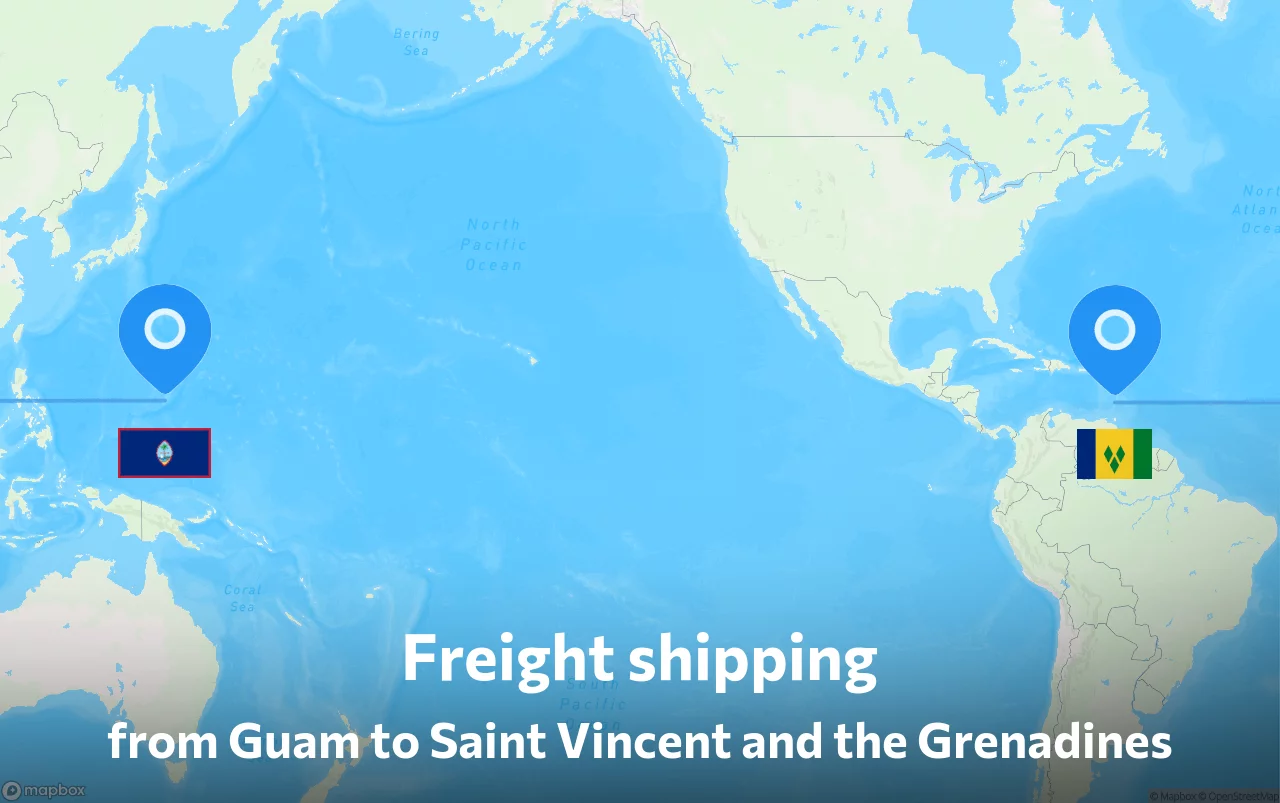 Shipping route from Guam to Saint Vincent and the Grenadines