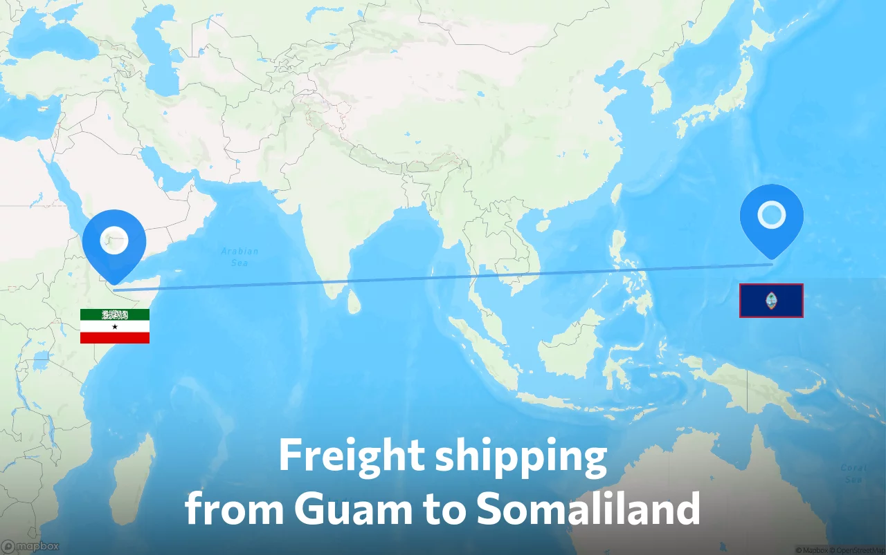 Shipping route from Guam to Somaliland