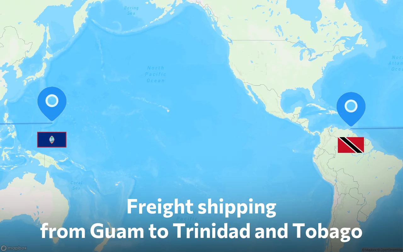 Shipping route from Guam to Trinidad and Tobago