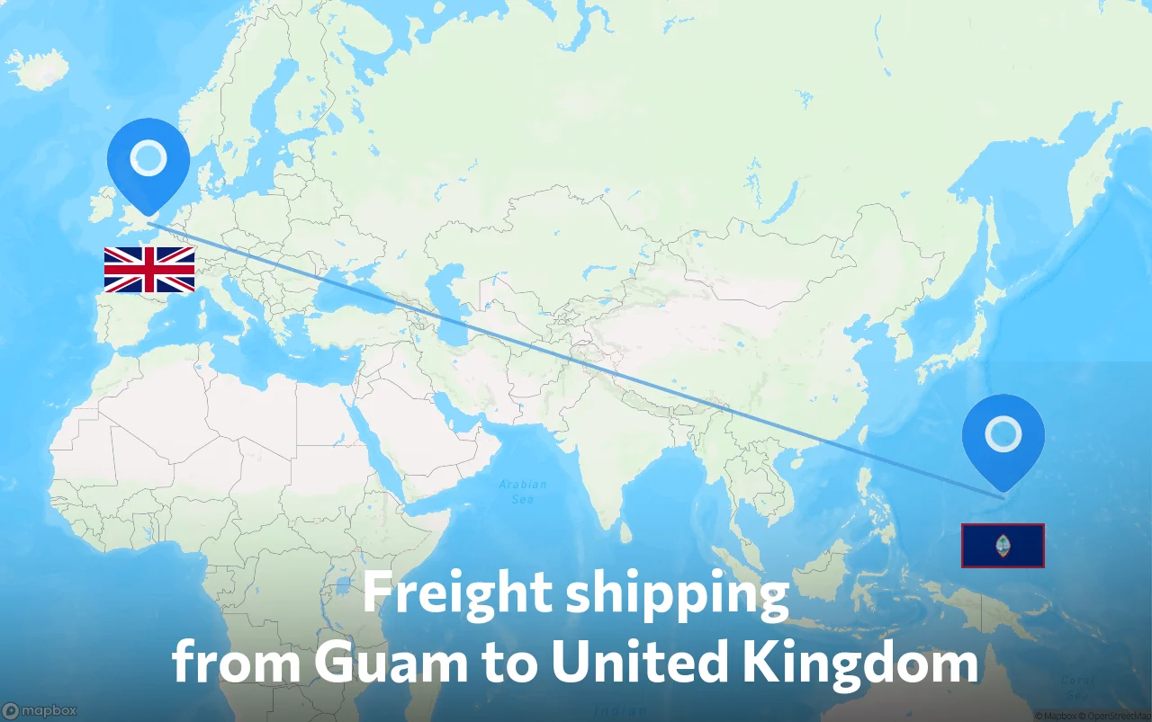 Shipping route from Guam to United Kingdom