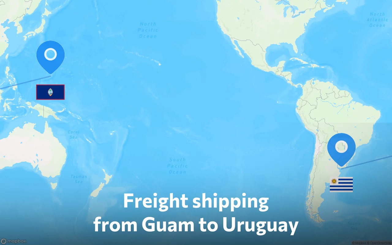 Shipping route from Guam to Uruguay
