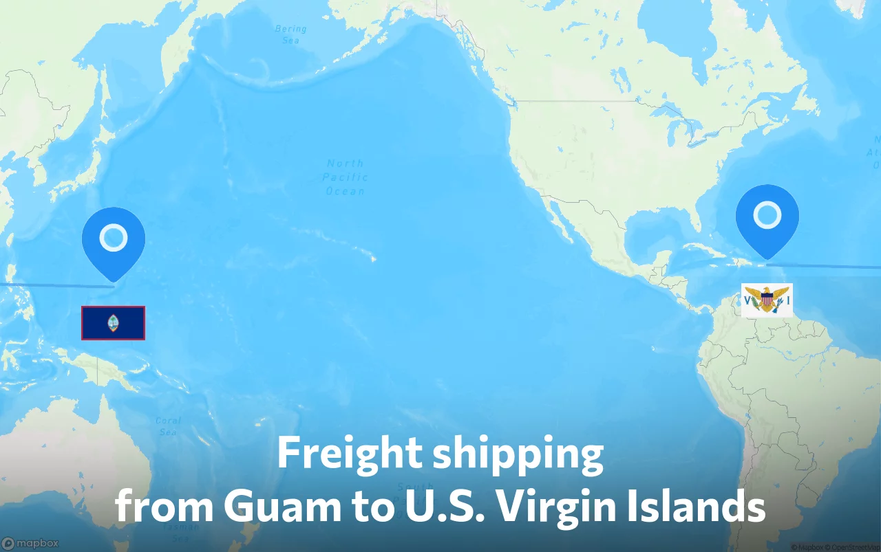 Shipping route from Guam to U.S. Virgin Islands