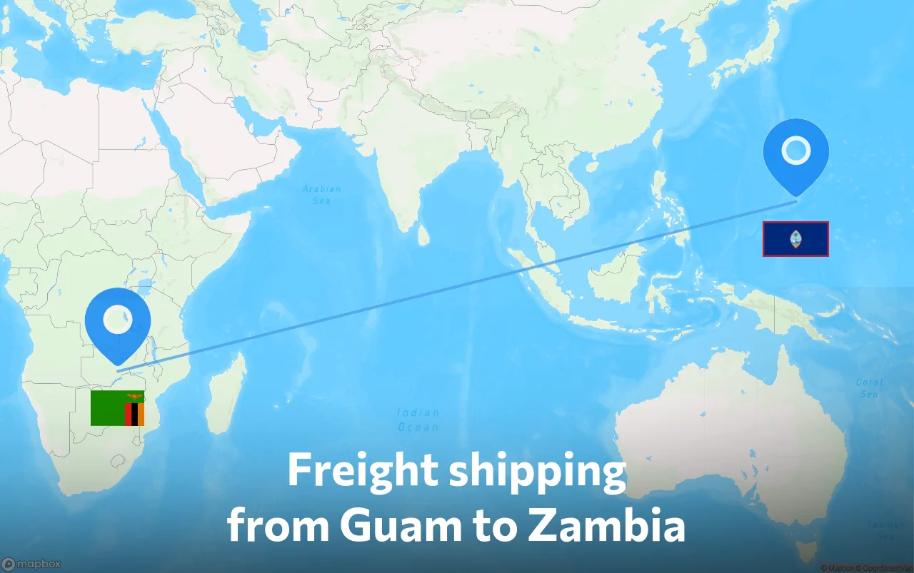 Shipping route from Guam to Zambia