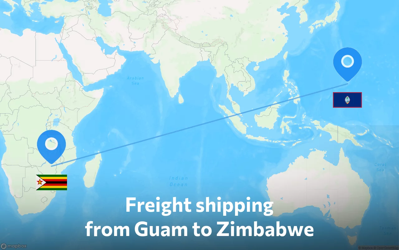 Shipping route from Guam to Zimbabwe