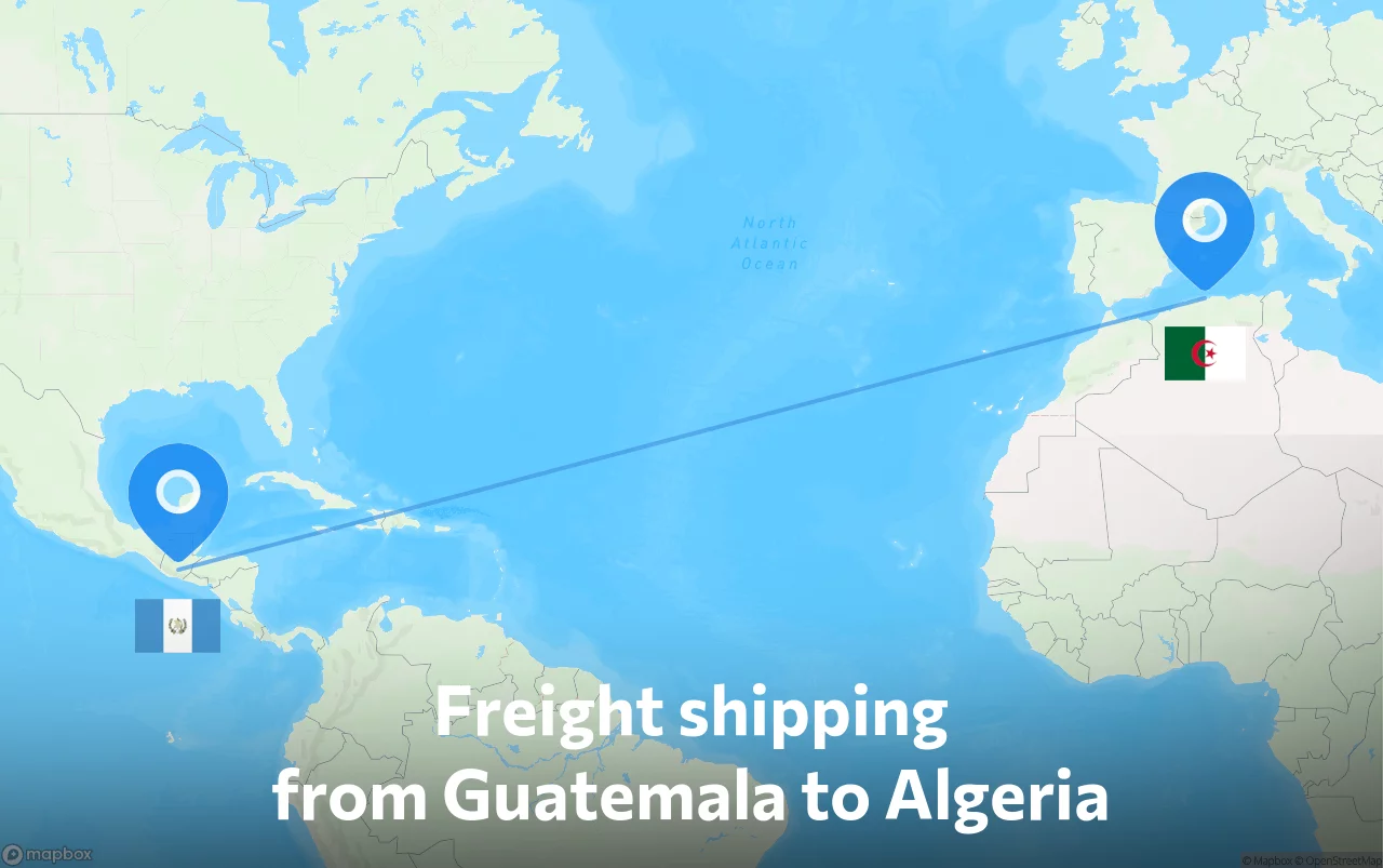 Shipping route from Guatemala to Algeria
