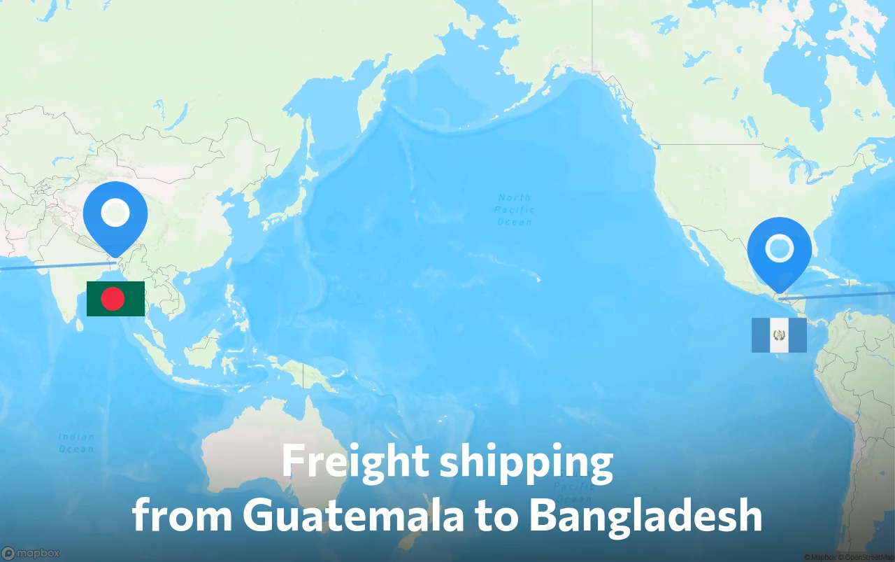 Shipping route from Guatemala to Bangladesh