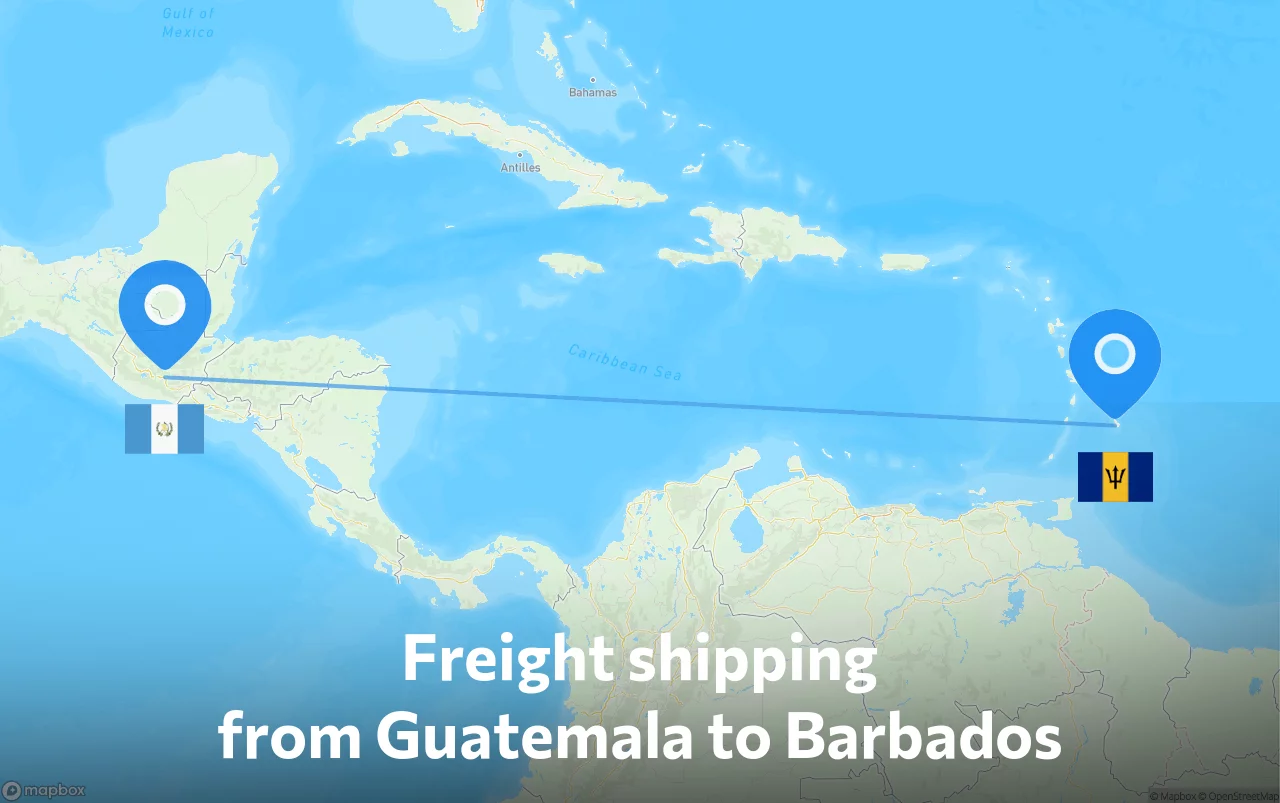 Shipping route from Guatemala to Barbados