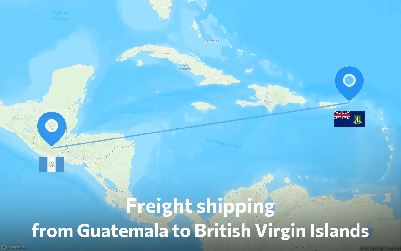 Shipping route from Guatemala to British Virgin Islands