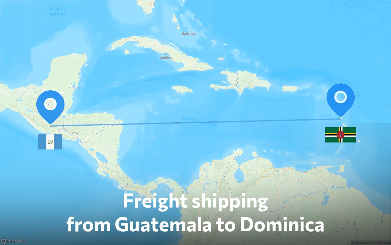 Shipping route from Guatemala to Dominica