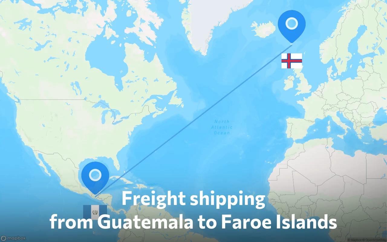 Shipping route from Guatemala to Faroe Islands