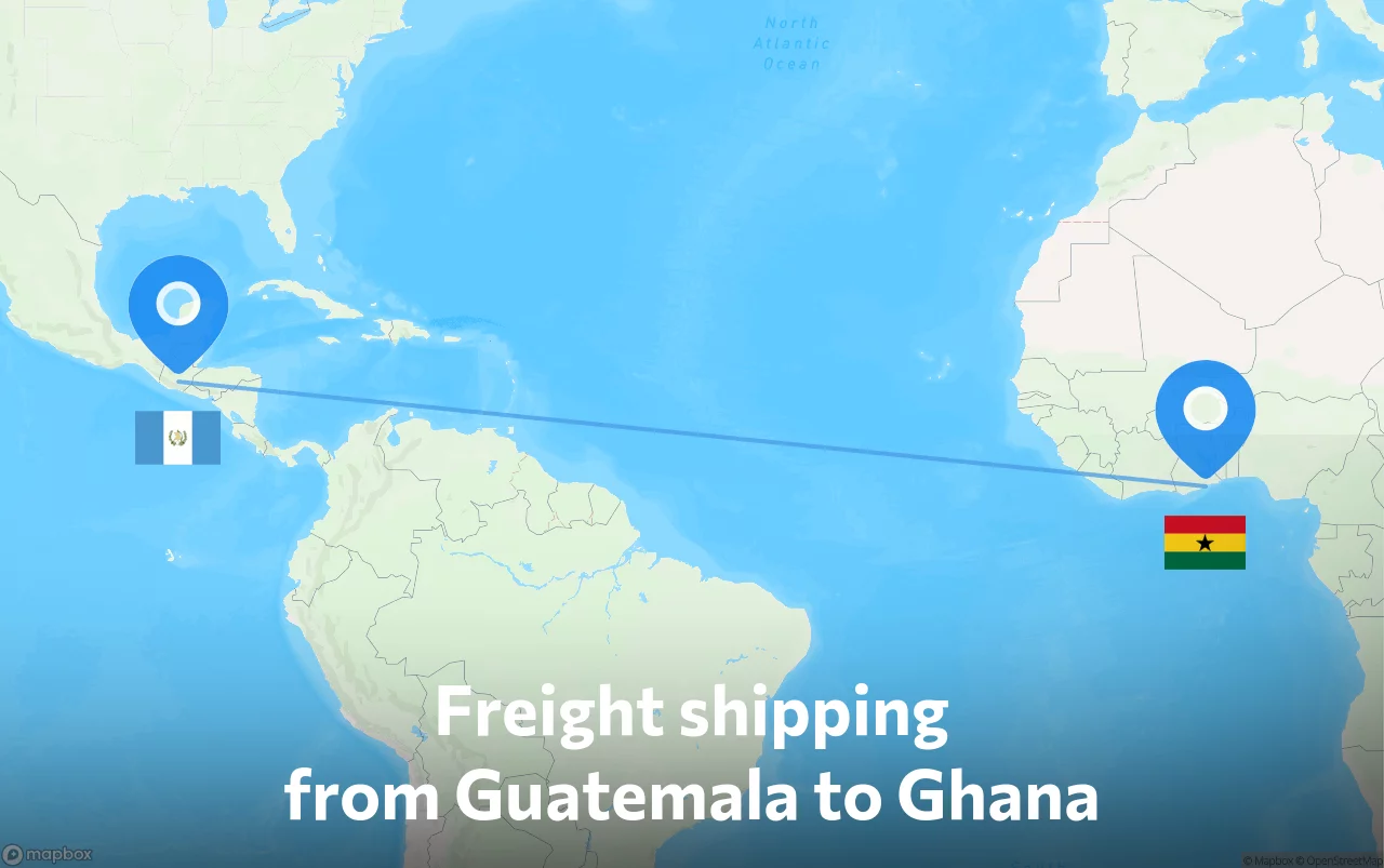 Shipping route from Guatemala to Ghana