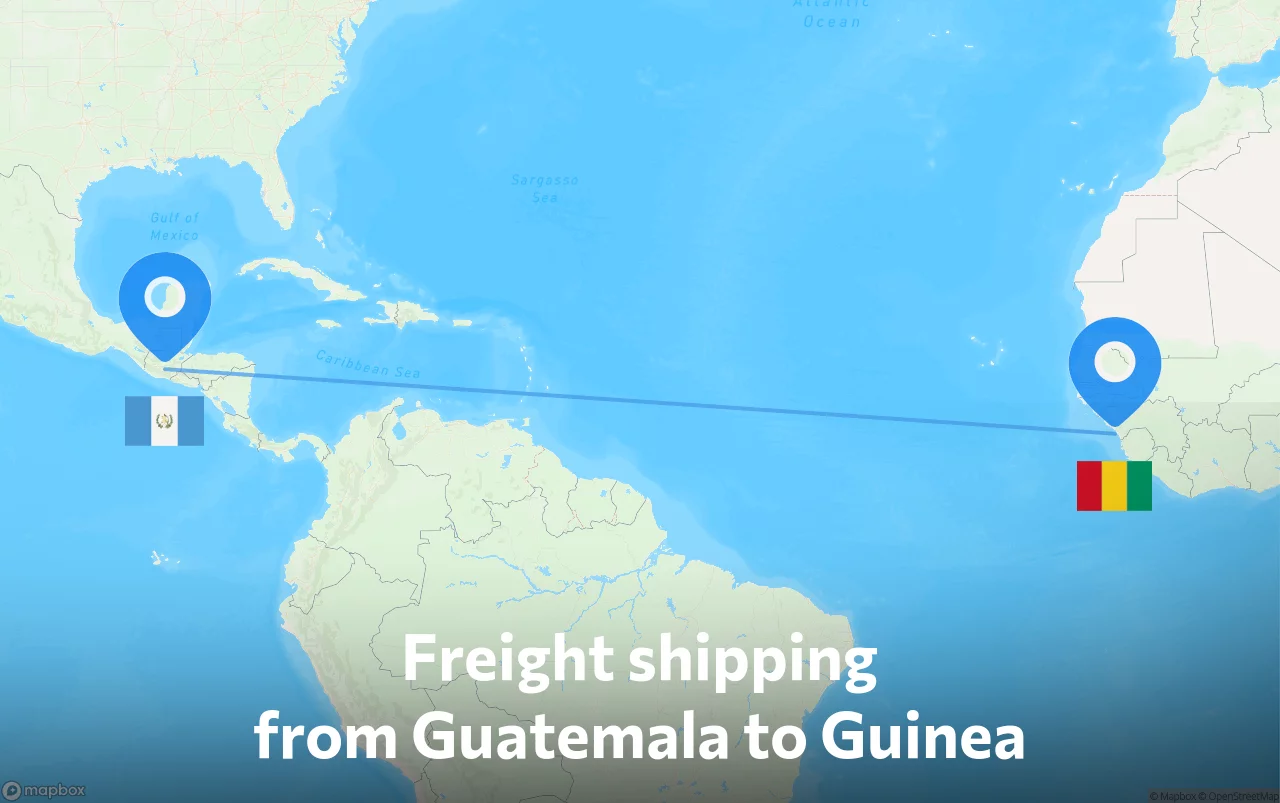 Shipping route from Guatemala to Guinea