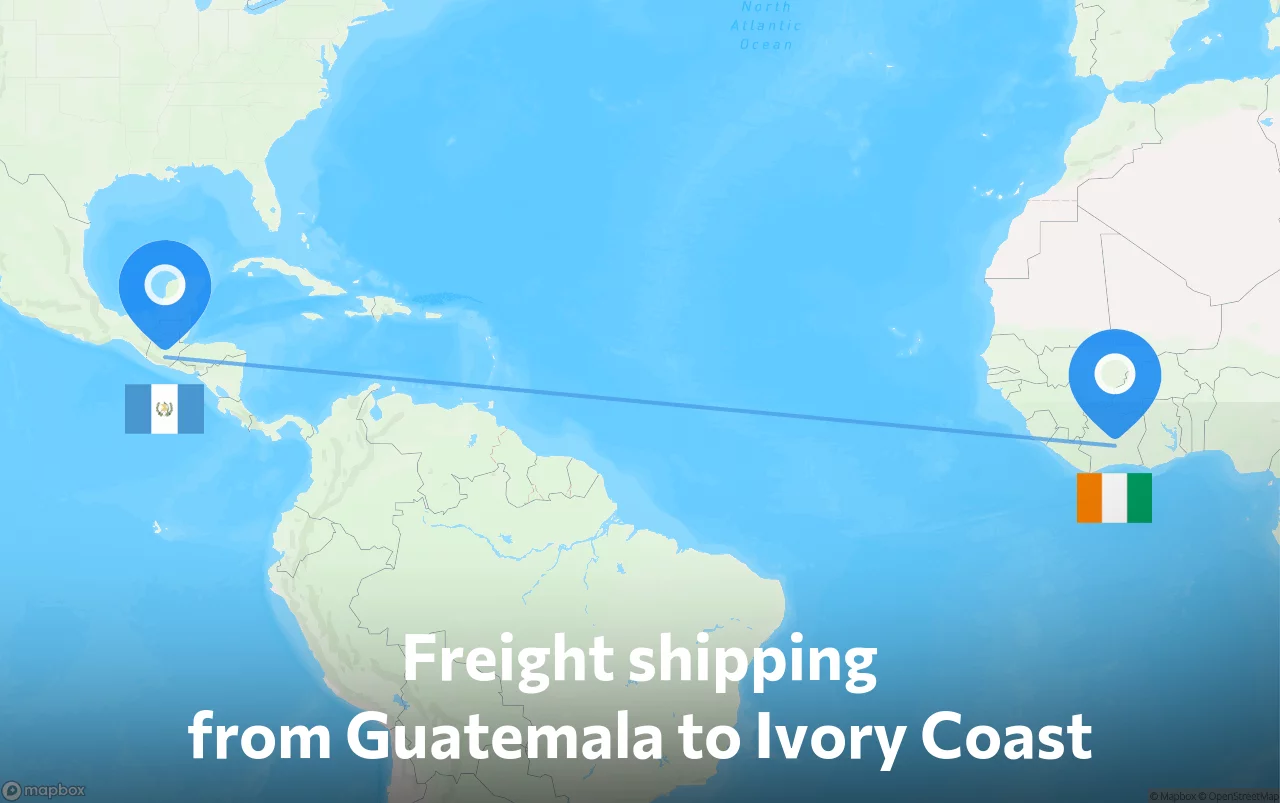 Shipping route from Guatemala to Ivory Coast
