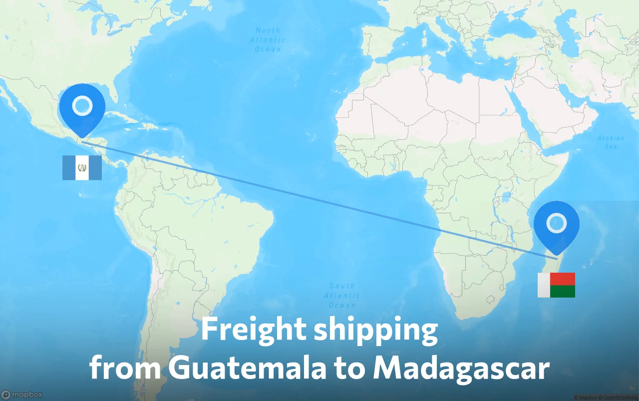 Shipping route from Guatemala to Madagascar