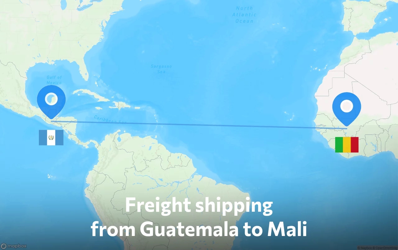 Shipping route from Guatemala to Mali