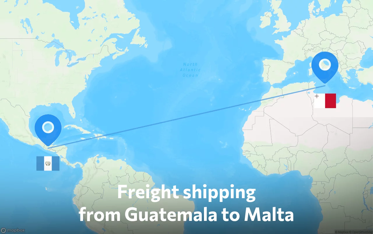 Shipping route from Guatemala to Malta