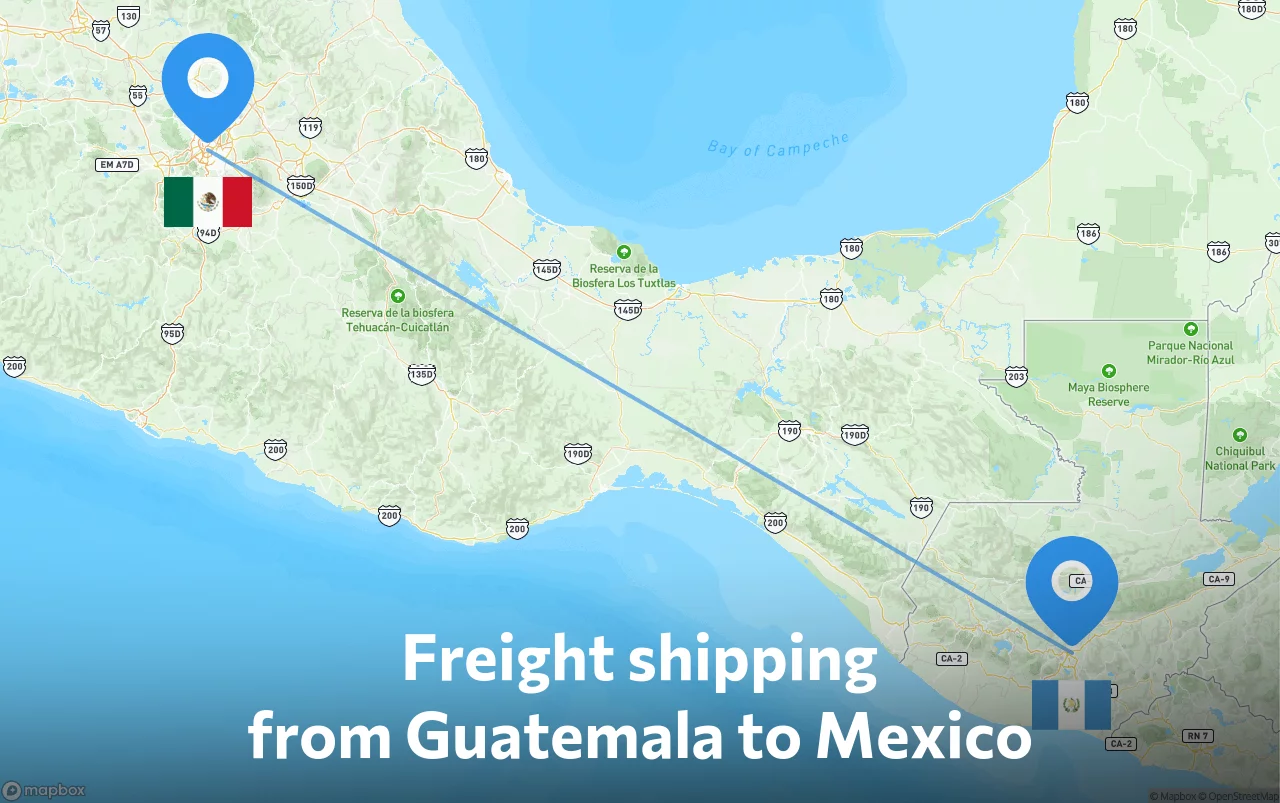 Shipping route from Guatemala to Mexico