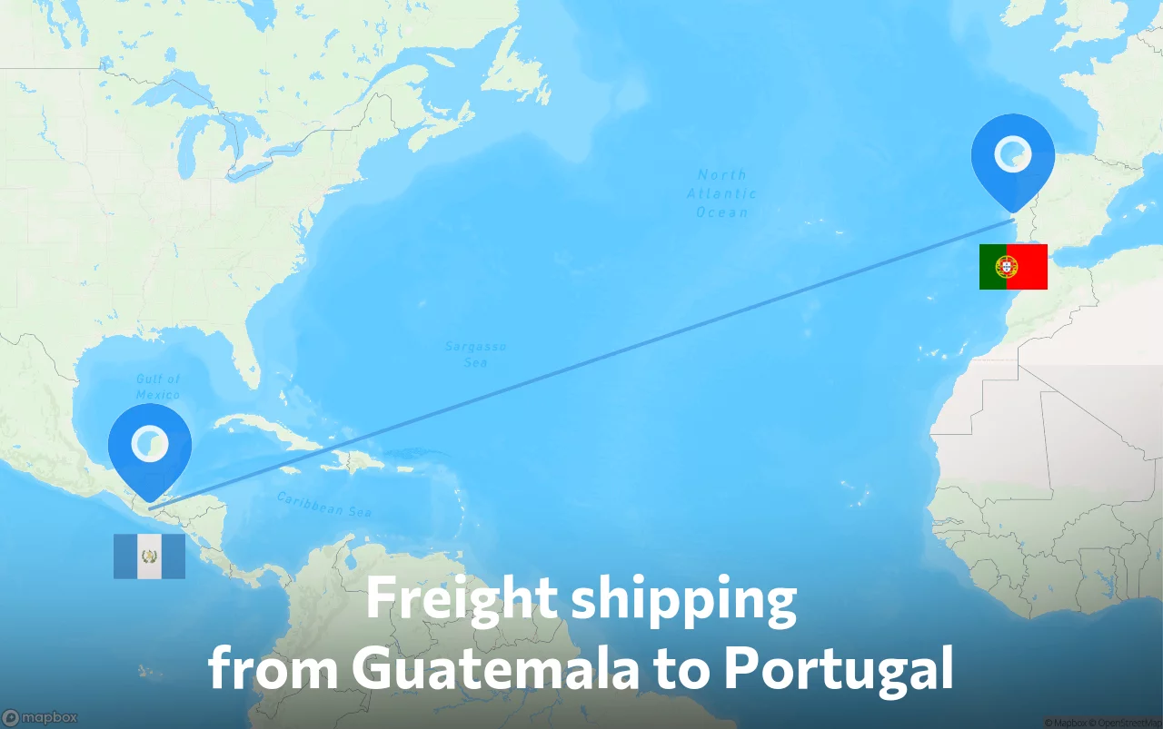 Shipping route from Guatemala to Portugal