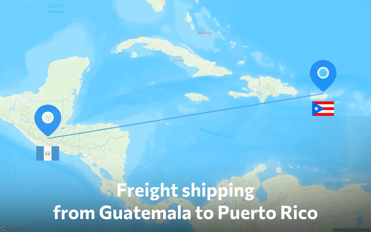 Shipping route from Guatemala to Puerto Rico