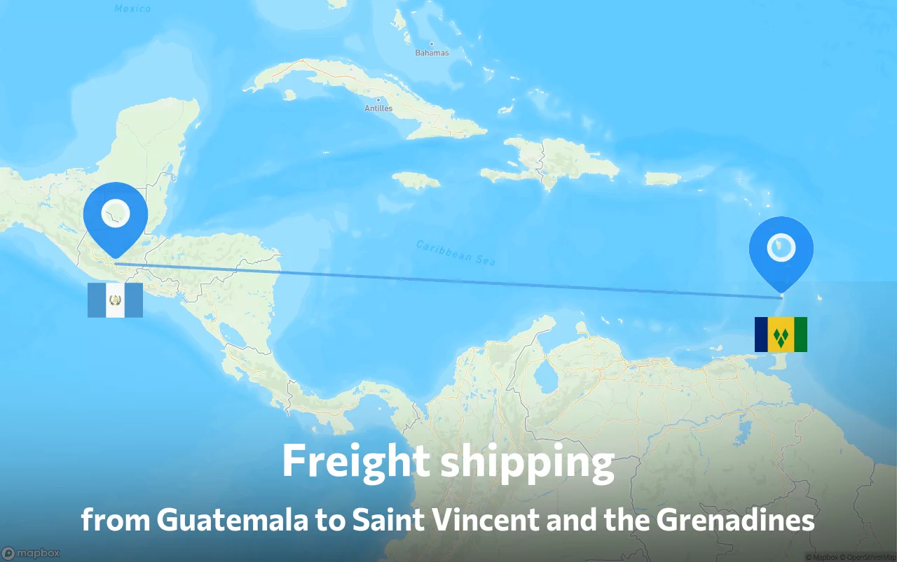 Shipping route from Guatemala to Saint Vincent and the Grenadines