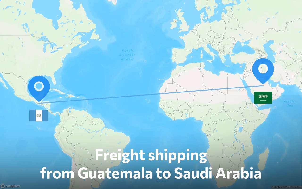 Shipping route from Guatemala to Saudi Arabia