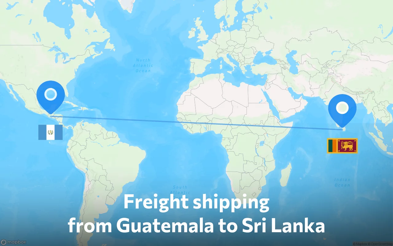 Shipping route from Guatemala to Sri Lanka