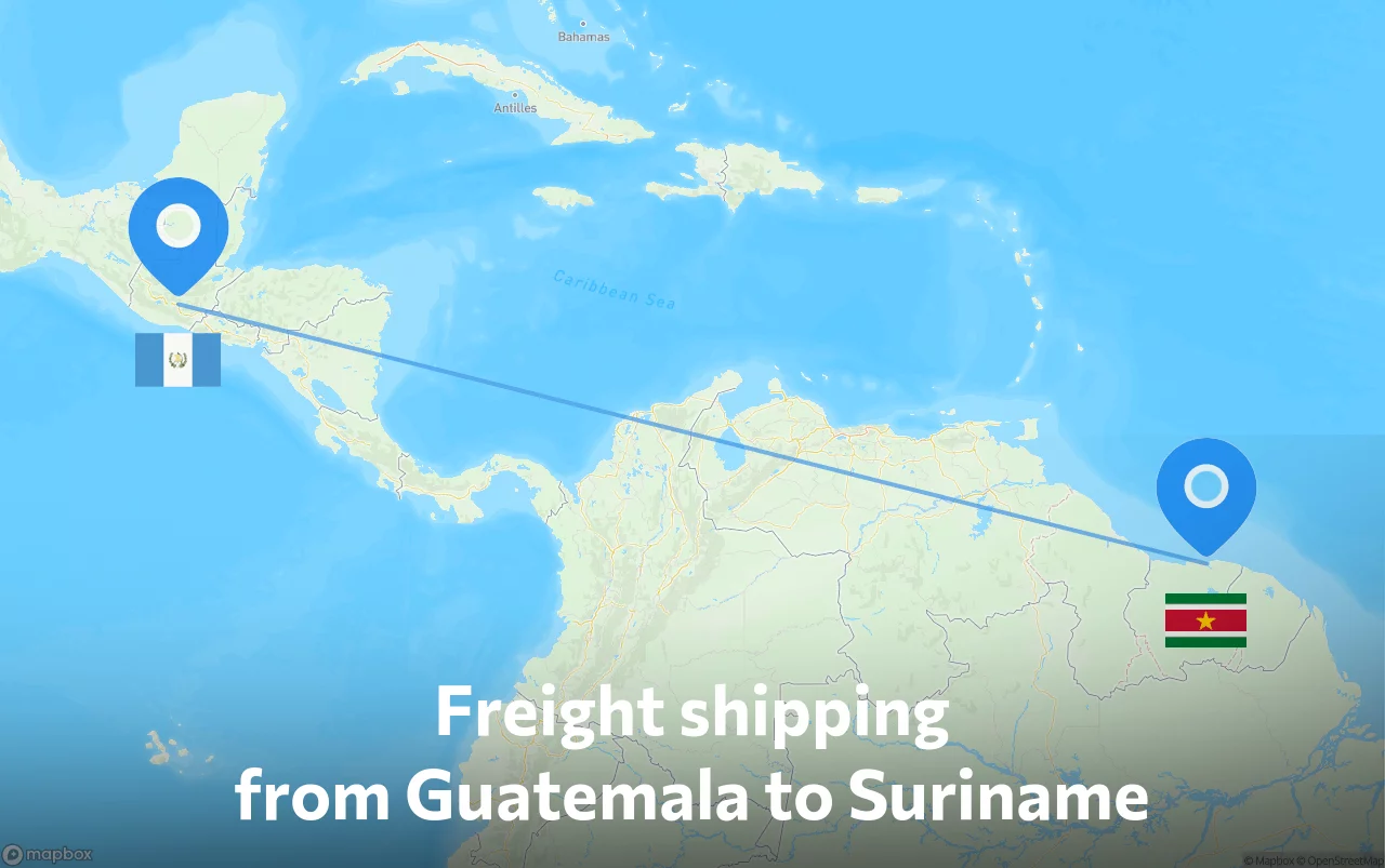 Shipping route from Guatemala to Suriname