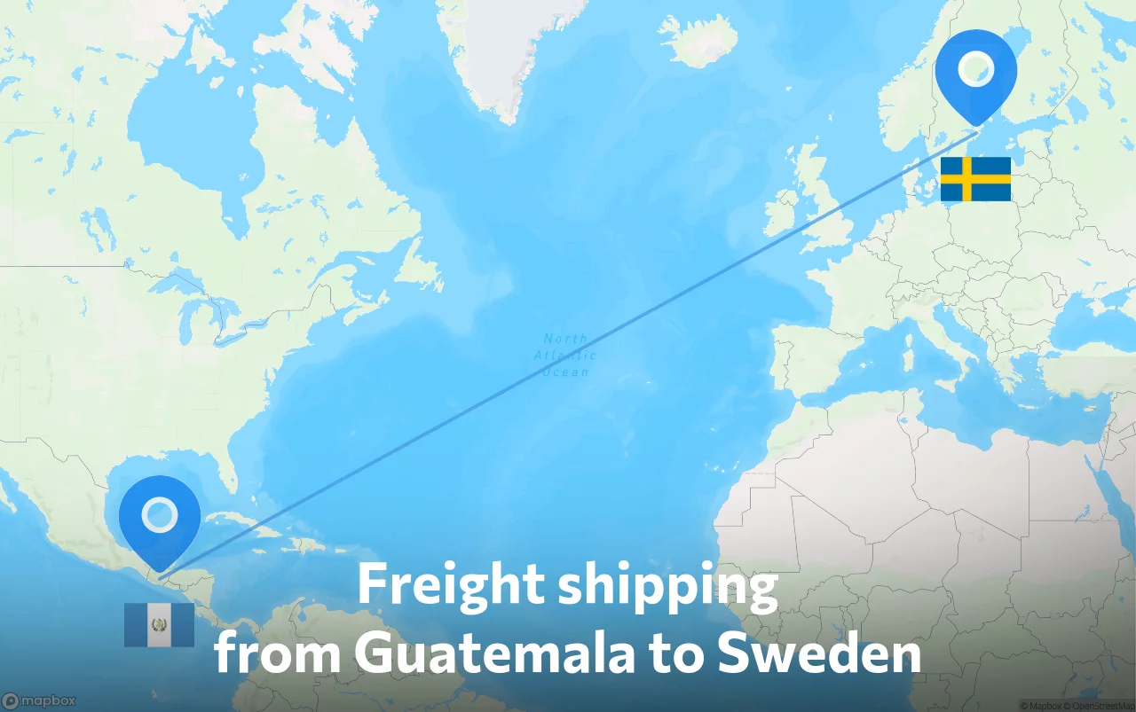 Shipping route from Guatemala to Sweden