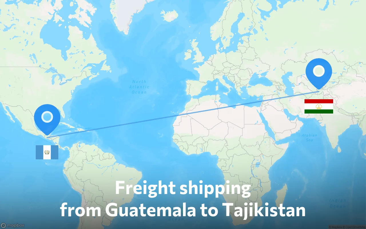 Shipping route from Guatemala to Tajikistan