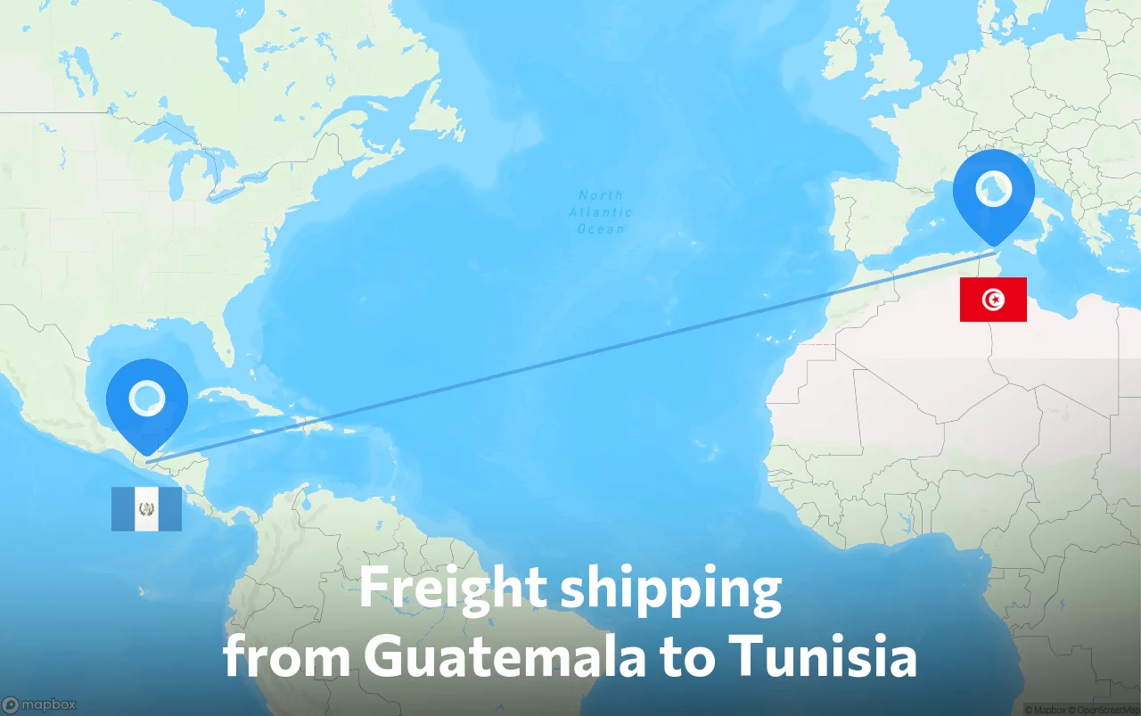 Shipping route from Guatemala to Tunisia