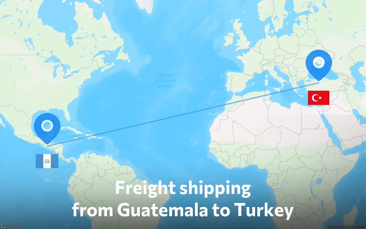 Shipping route from Guatemala to Turkey