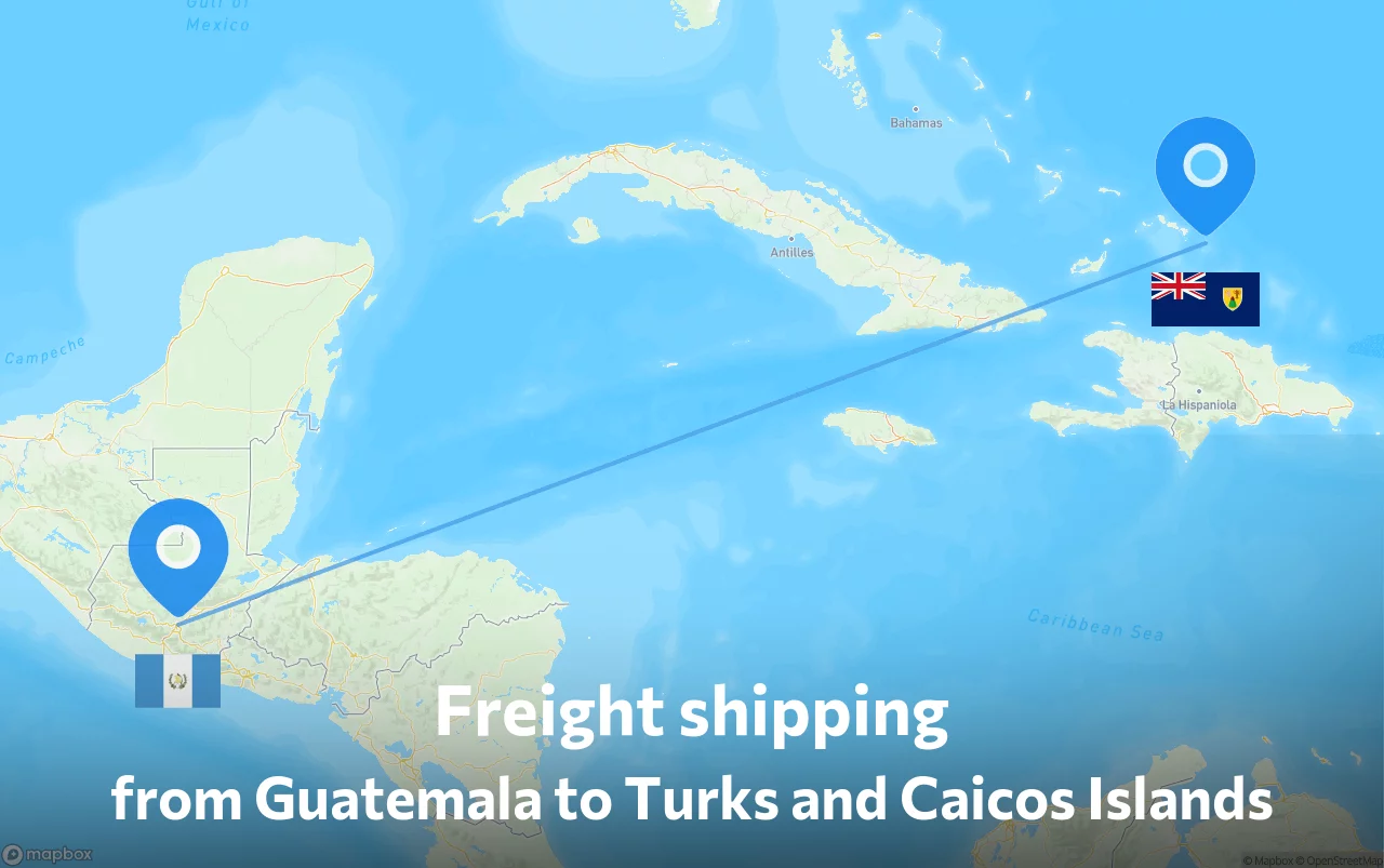 Shipping route from Guatemala to Turks and Caicos Islands