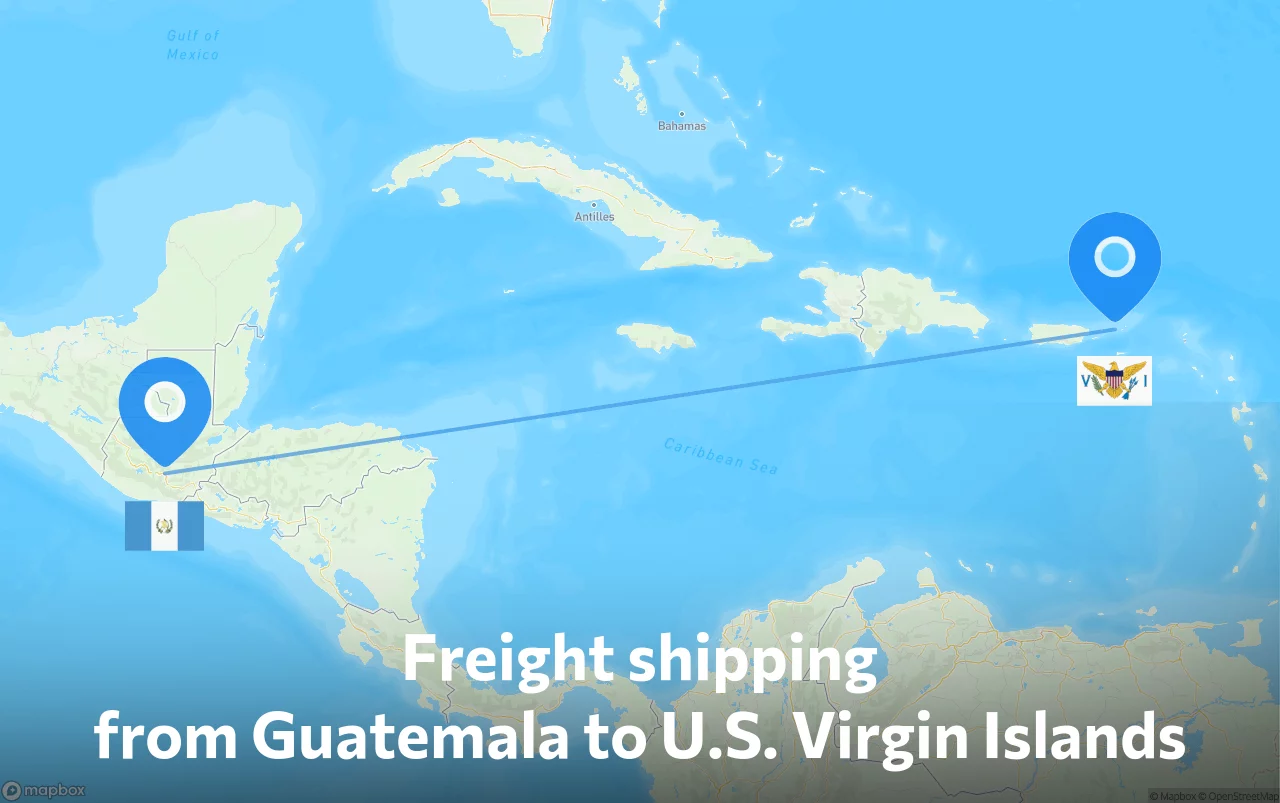 Shipping route from Guatemala to U.S. Virgin Islands