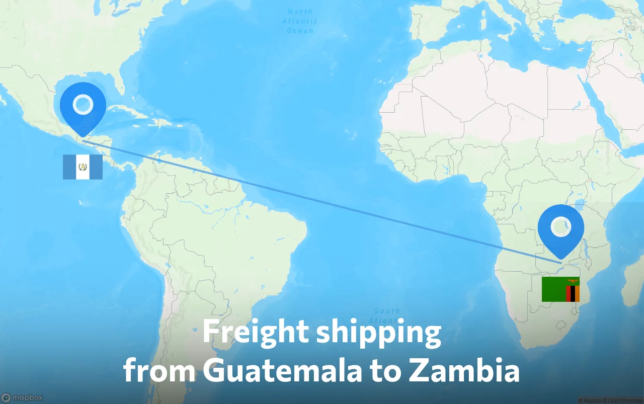 Shipping route from Guatemala to Zambia