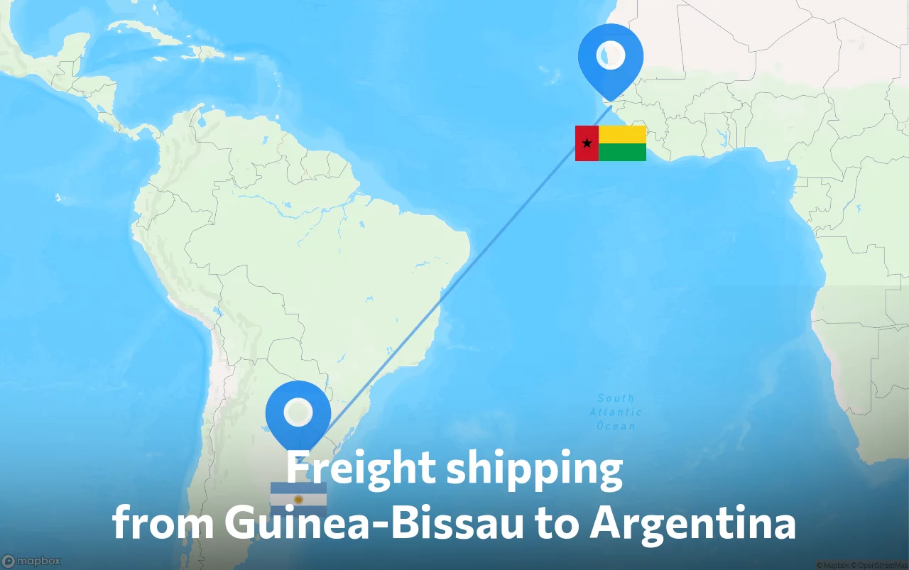 Shipping route from Guinea-Bissau to Argentina