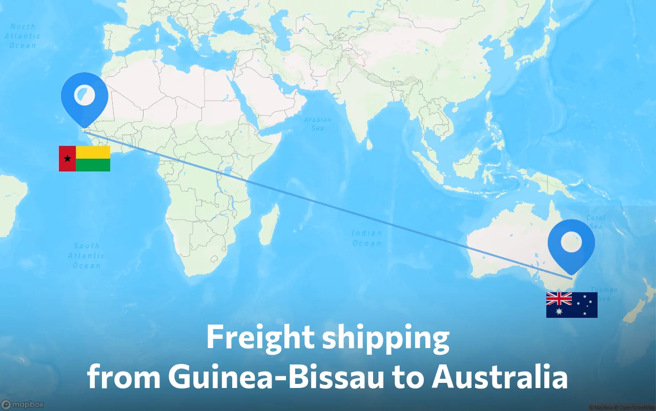 Shipping route from Guinea-Bissau to Australia