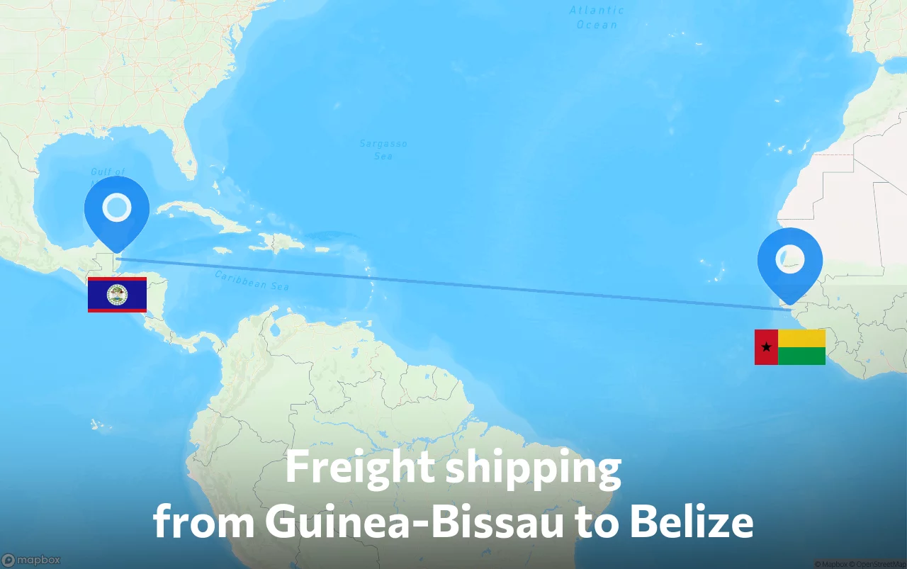 Shipping route from Guinea-Bissau to Belize