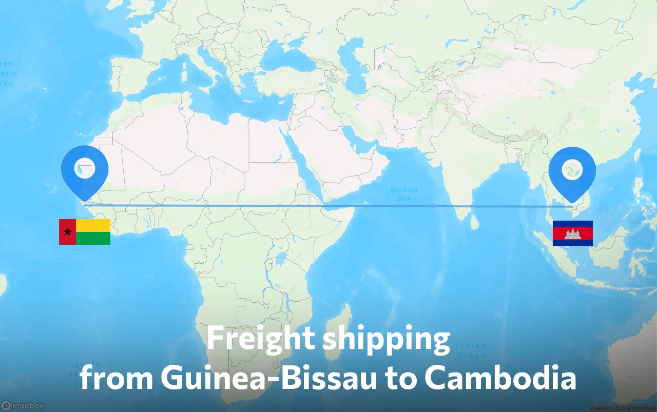 Shipping route from Guinea-Bissau to Cambodia